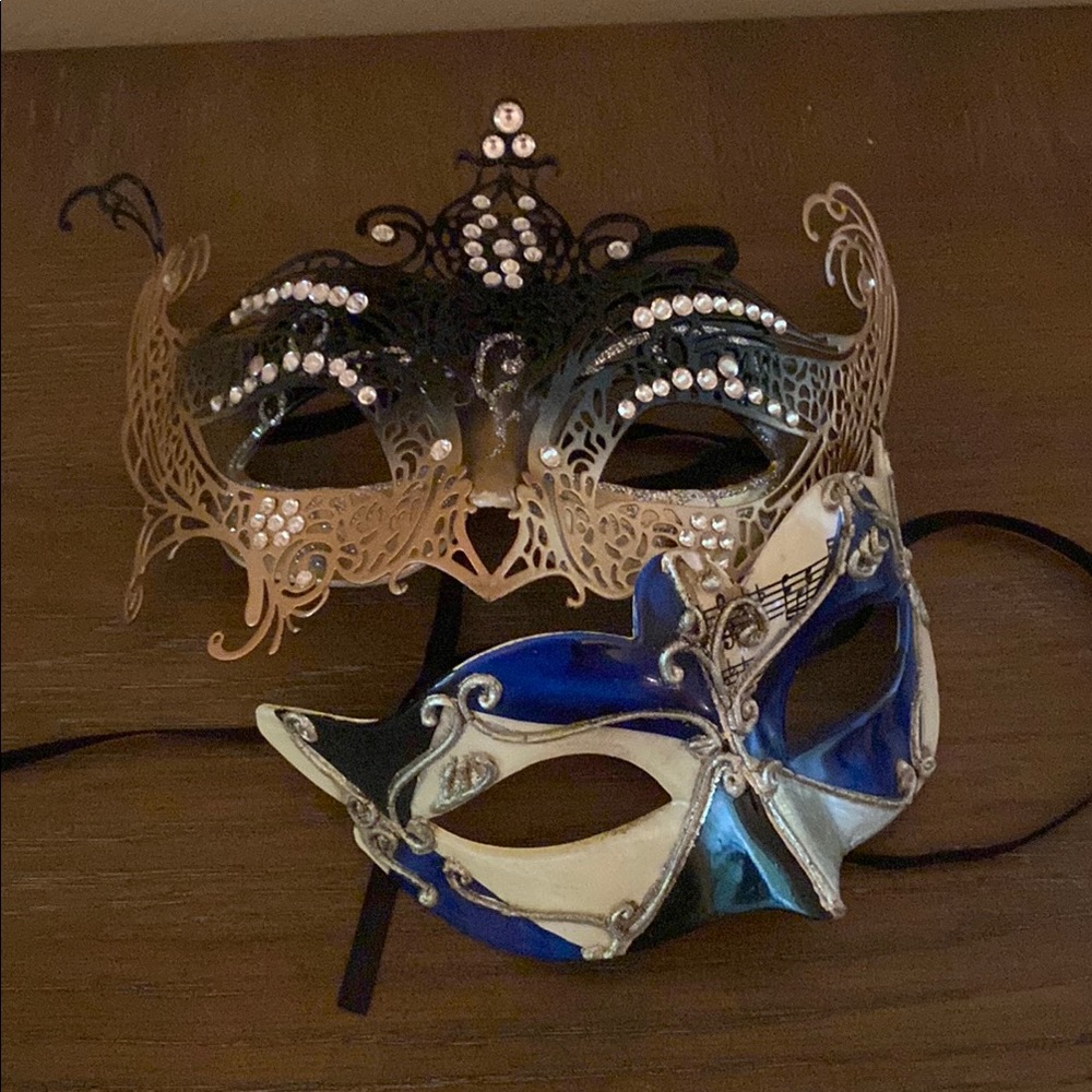 Elegant Black and Blue Masquerade Face Masks